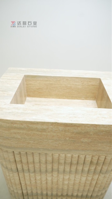 Natural Marble Integrated Fluted Travertine Bathroom Vanity Sink with Cabinet