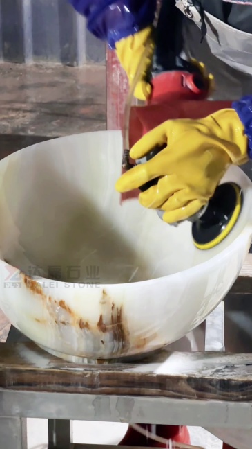 Natural White Onyx Marble Bathroom Vessel Sink Basin