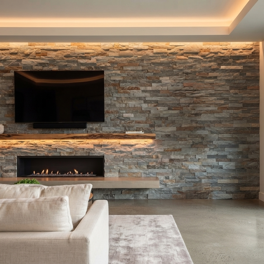 Rustic Yellow and White Quartzite Stacked Stone Panels