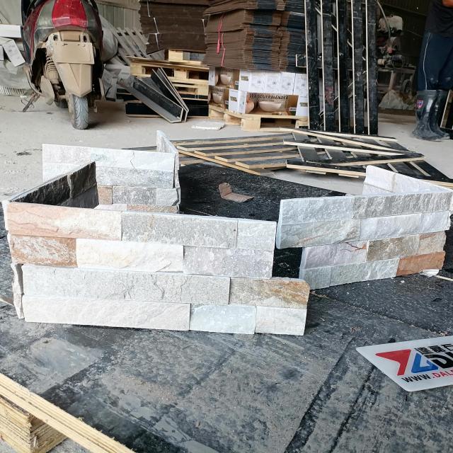 Rustic Yellow and White Quartzite Stacked Stone Panels