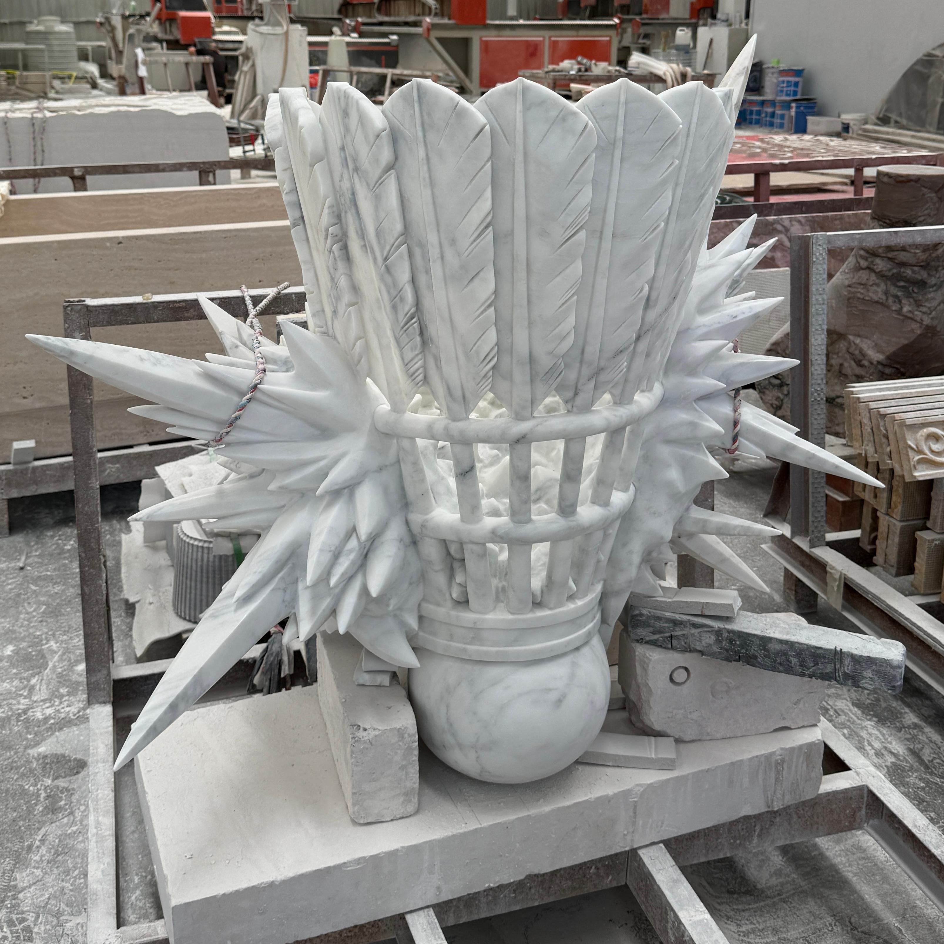 Custom Carved Carrara White Marble Badminton Sculpture