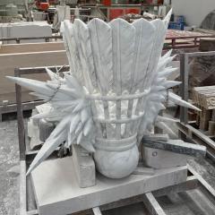 Custom Carved Carrara White Marble Badminton Sculpture
