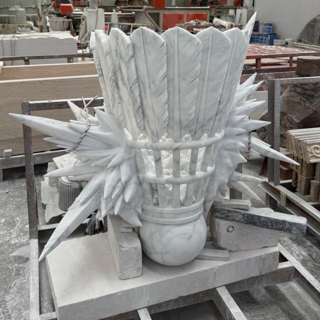 Custom Carved Carrara White Marble Badminton Sculpture