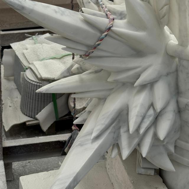 Custom Carved Carrara White Marble Badminton Sculpture