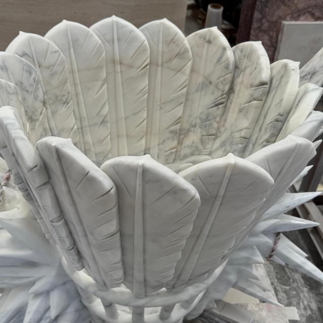 Custom Carved Carrara White Marble Badminton Sculpture