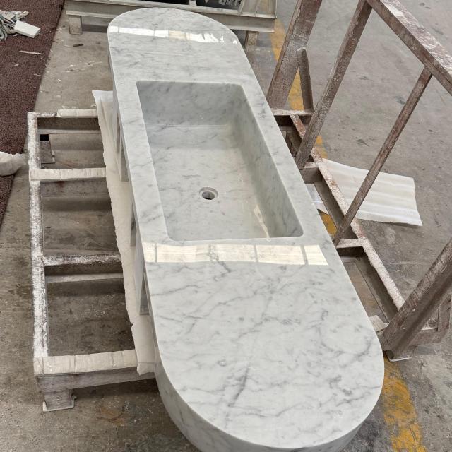 Carrara White Marble Integrated Wash Basin