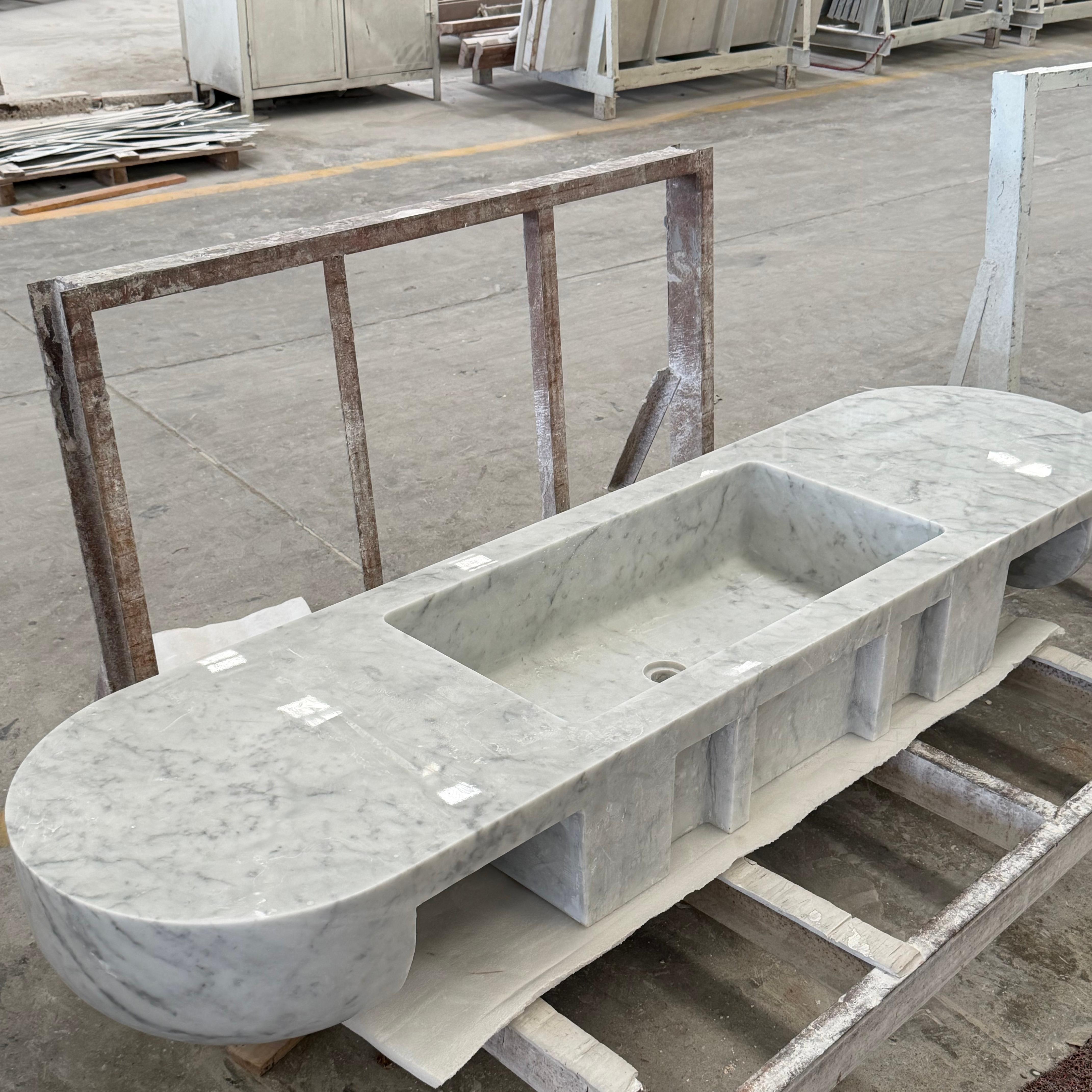 Carrara White Marble Integrated Wash Basin