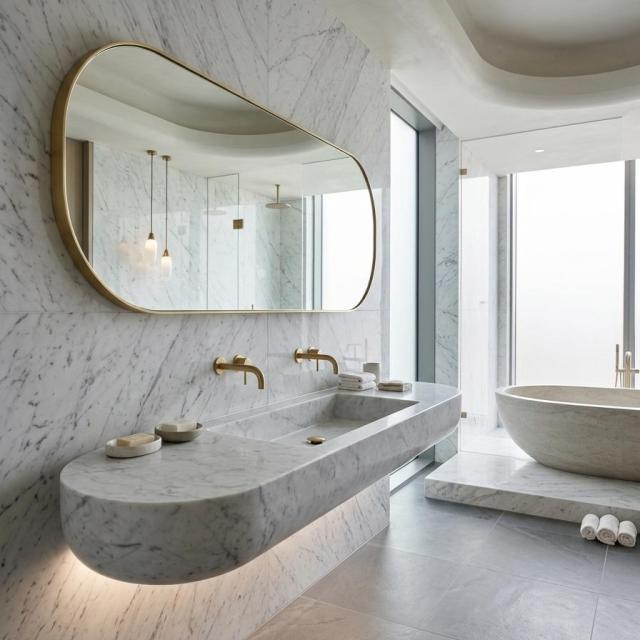 Carrara White Marble Integrated Wash Basin