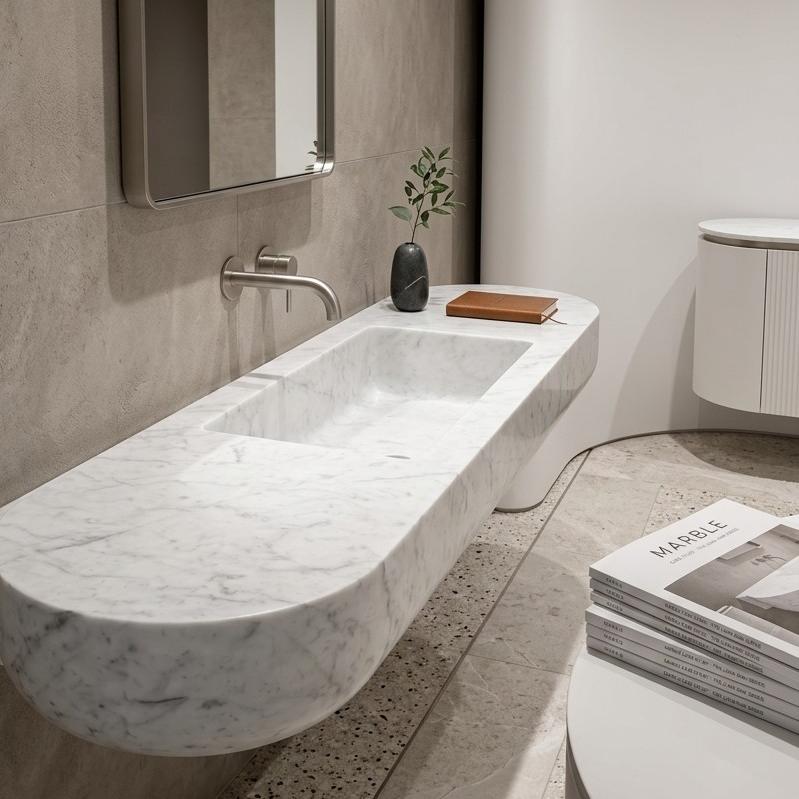 Carrara White Marble Integrated Wash Basin