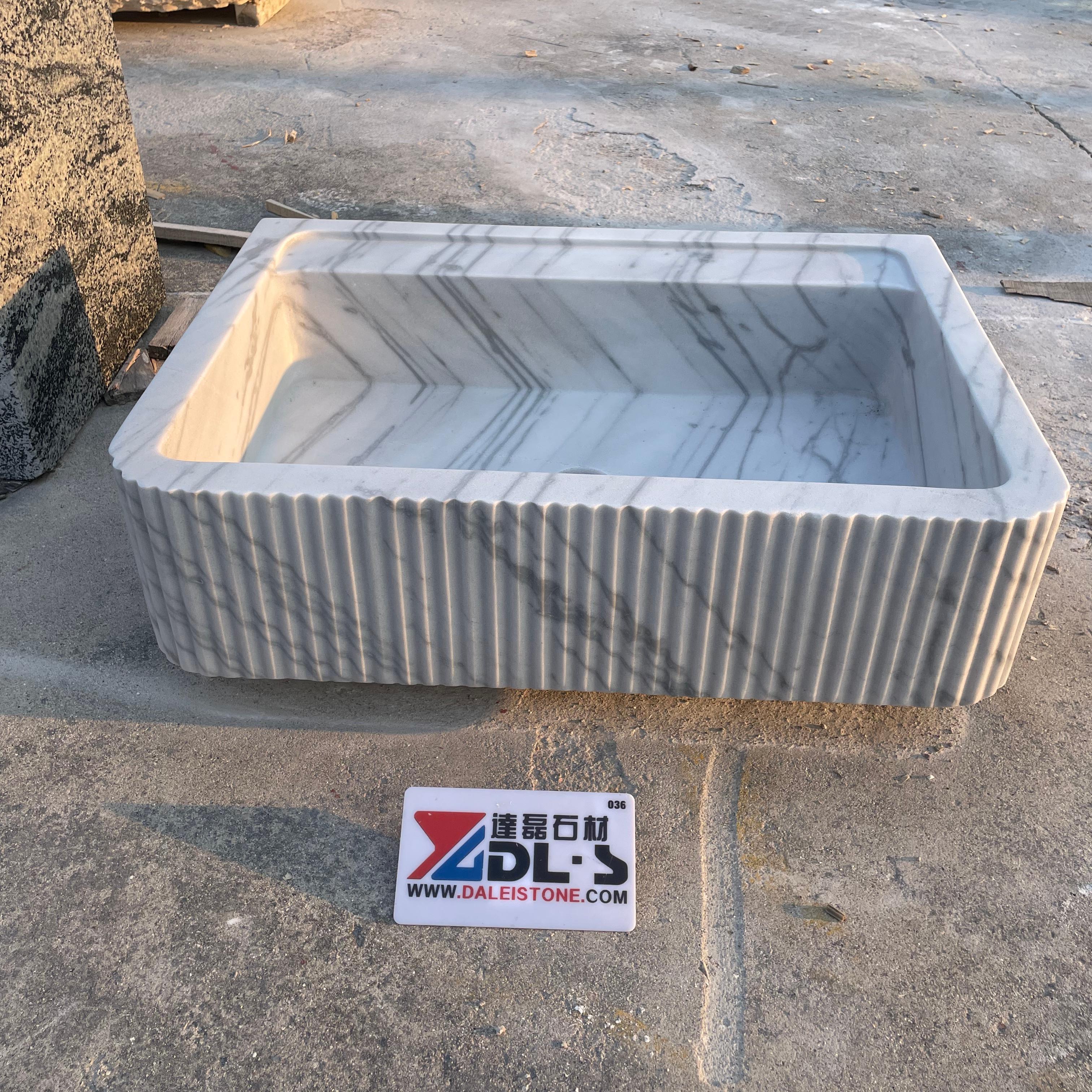 Carrara White Marble Fluted Vessel Sink