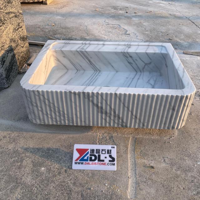 Carrara White Marble Fluted Vessel Sink