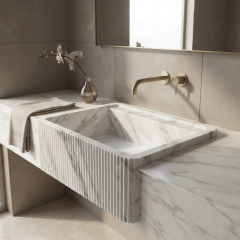 Carrara White Marble Fluted Vessel Sink