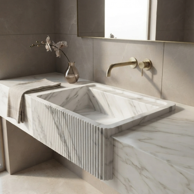 Carrara White Marble Fluted Vessel Sink