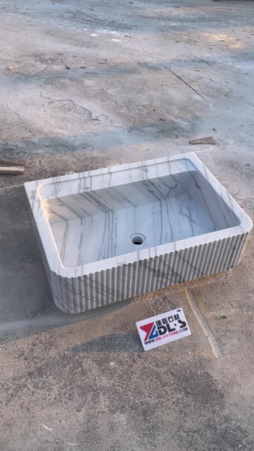 Carrara White Marble Fluted Vessel Sink