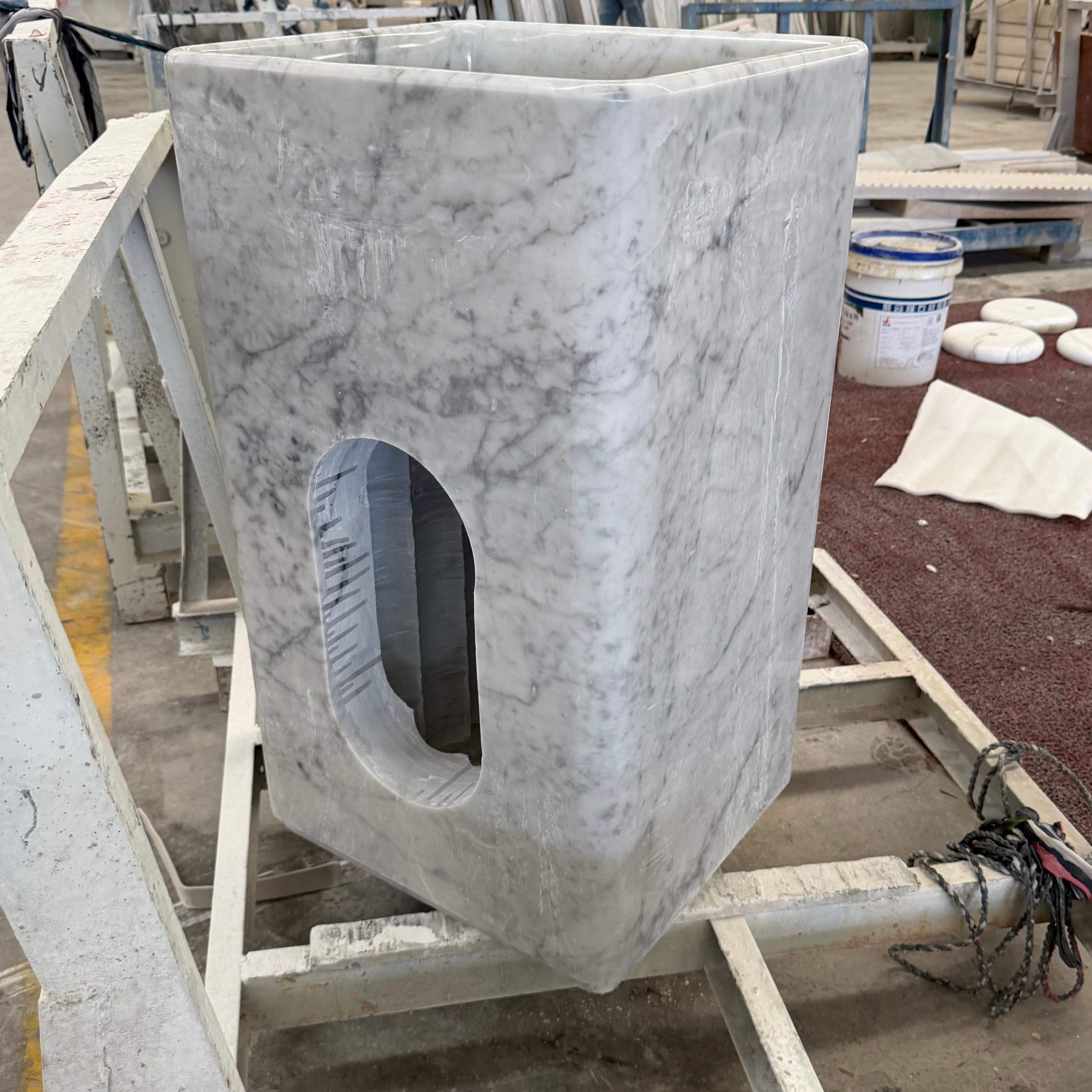 Carrara White Marble Pedestal Wash Basin