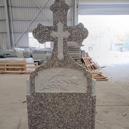 Hand Carved Cross Granite Headstone Romanian Memorial Monument