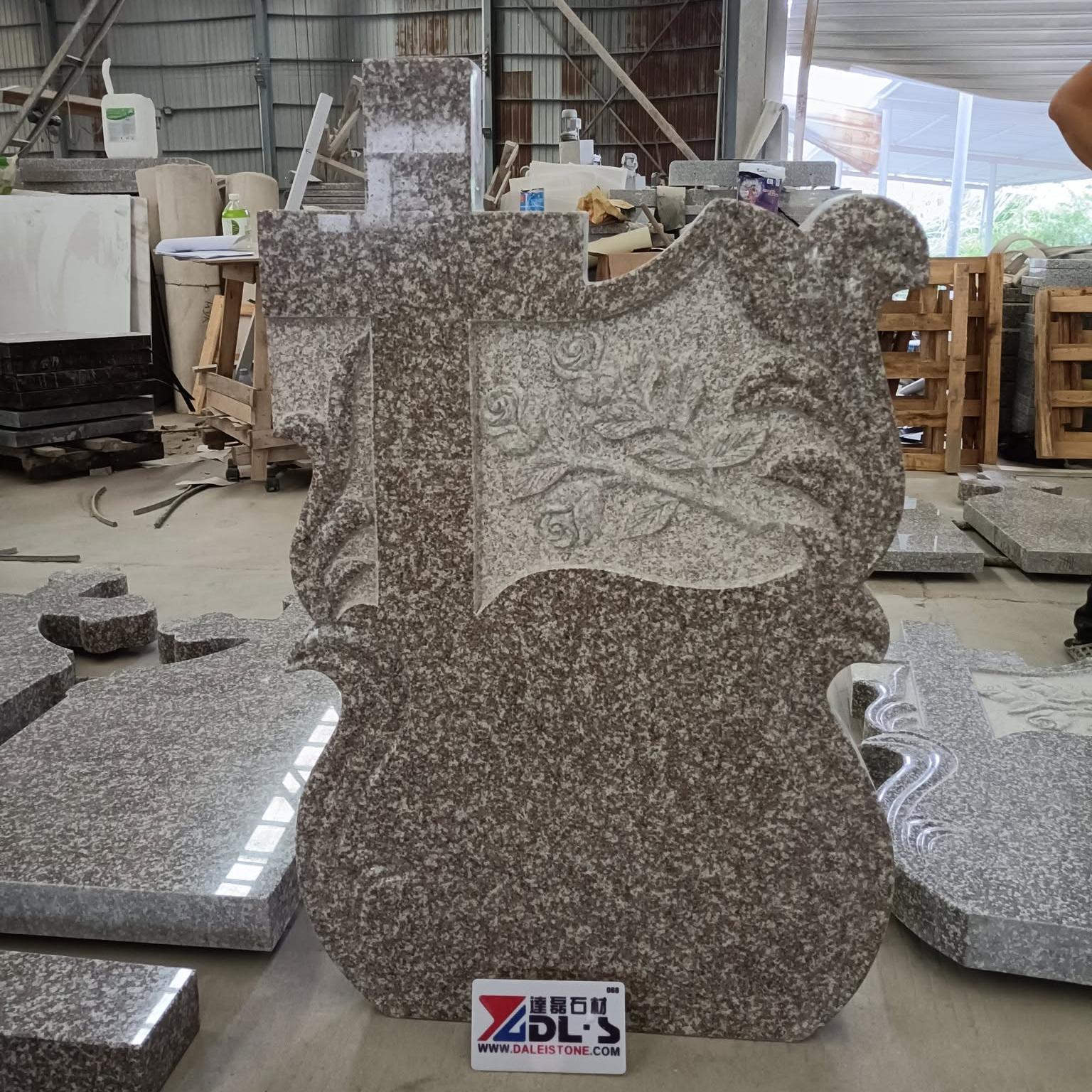 Hand Carved Cross Granite Headstone Romanian Memorial Monument