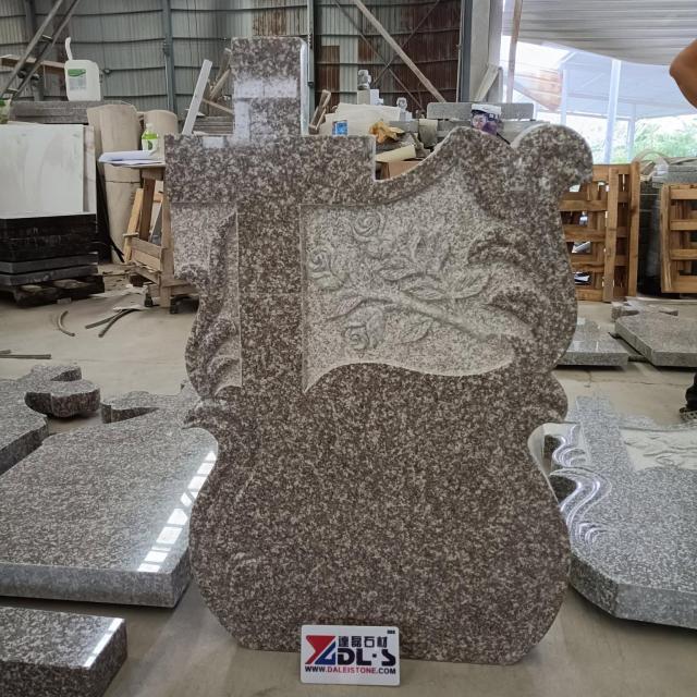 Hand Carved Cross Granite Headstone Romanian Memorial Monument