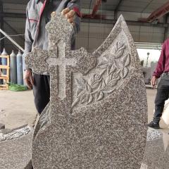 Hand Carved Cross Granite Headstone Romanian Memorial Monument