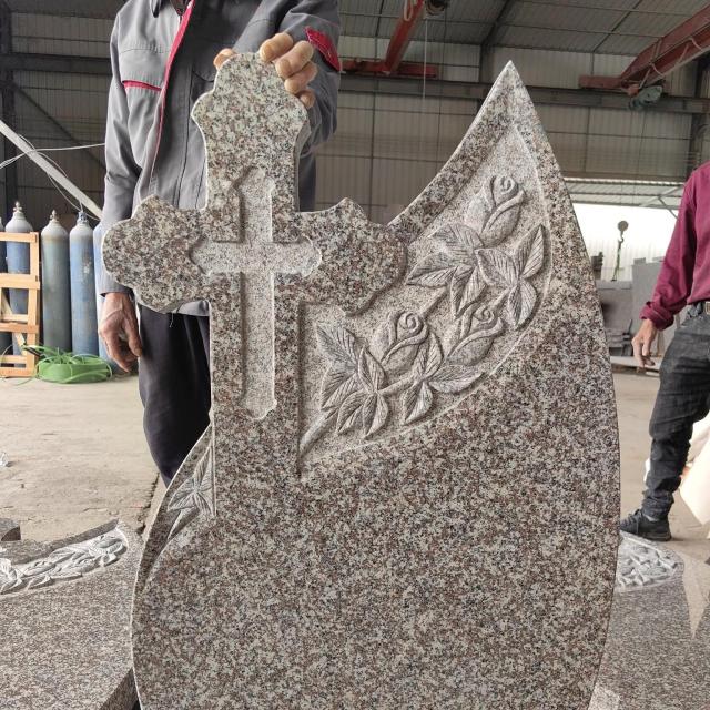 Hand Carved Cross Granite Headstone Romanian Memorial Monument