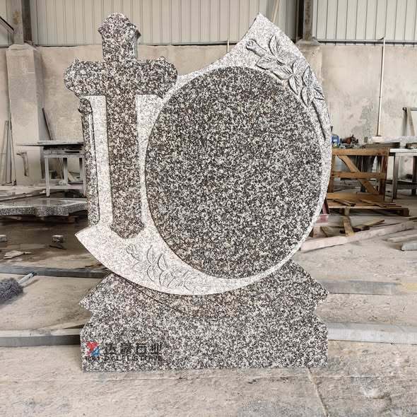 Hand Carved Cross Granite Headstone Romanian Memorial Monument