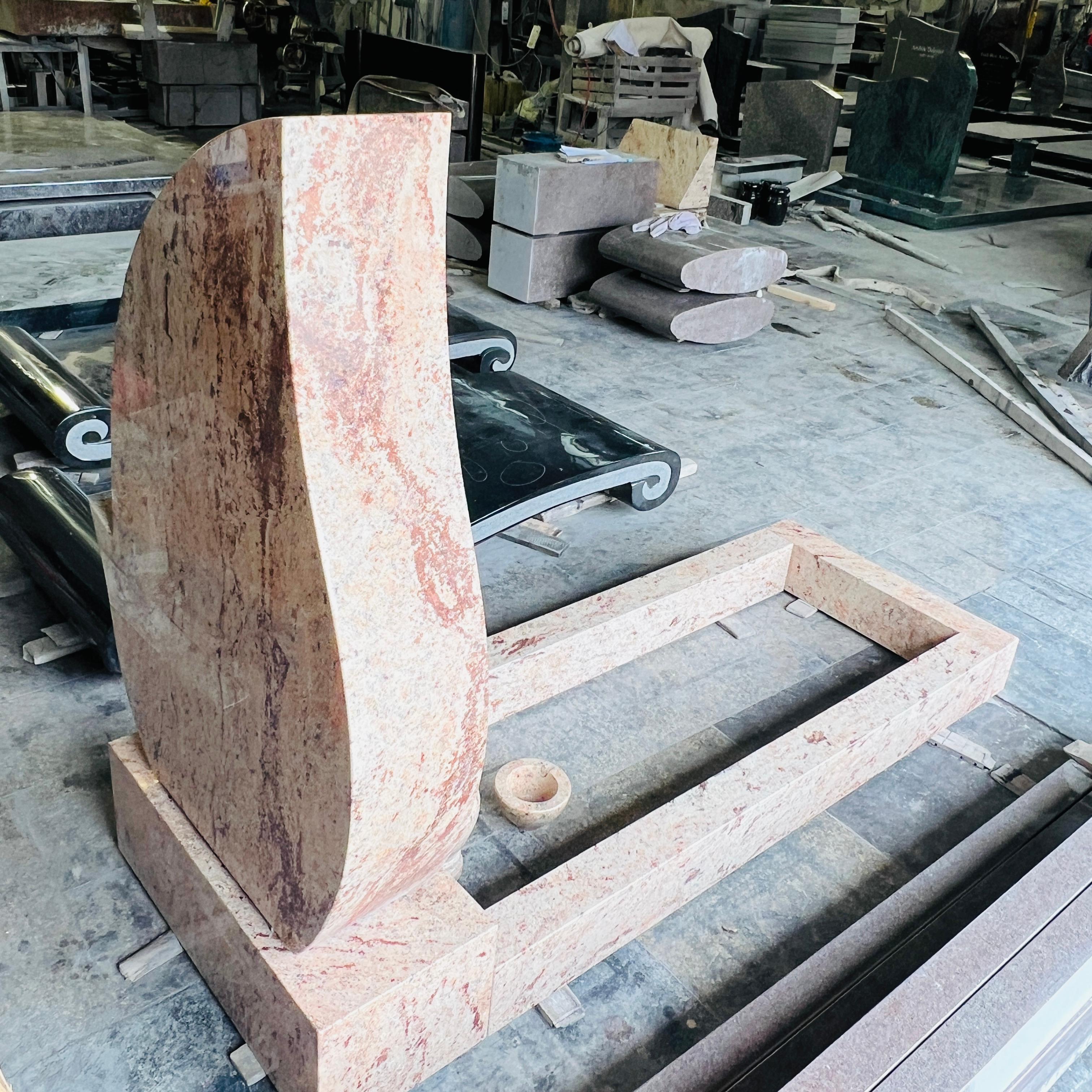 Carved Rose Golden Coin Granite Memorial Monument Set