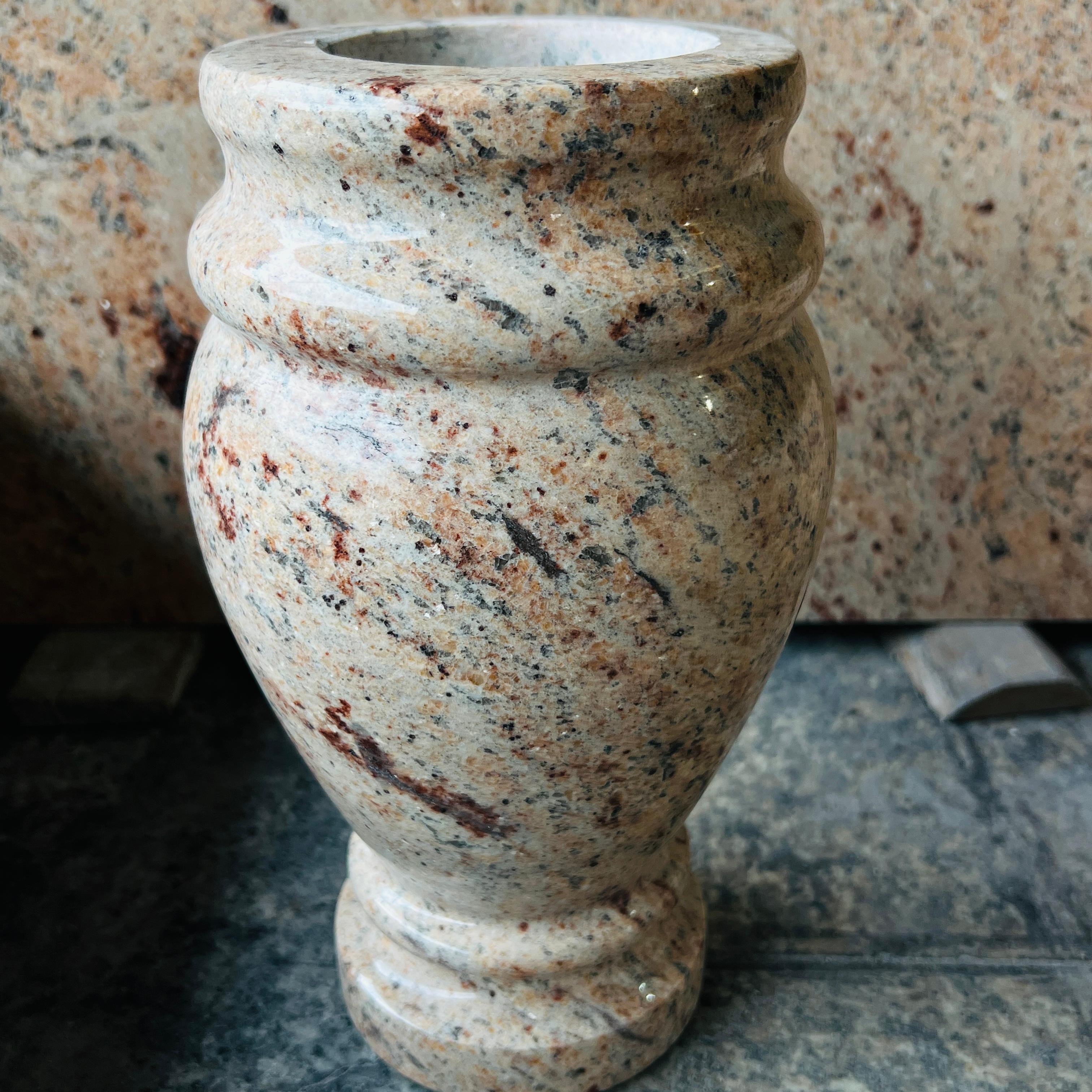 Carved Rose Golden Coin Granite Memorial Monument Set