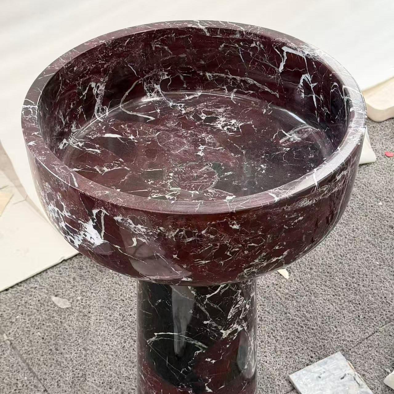 Rosso Levanto Marble Pedestal Basin