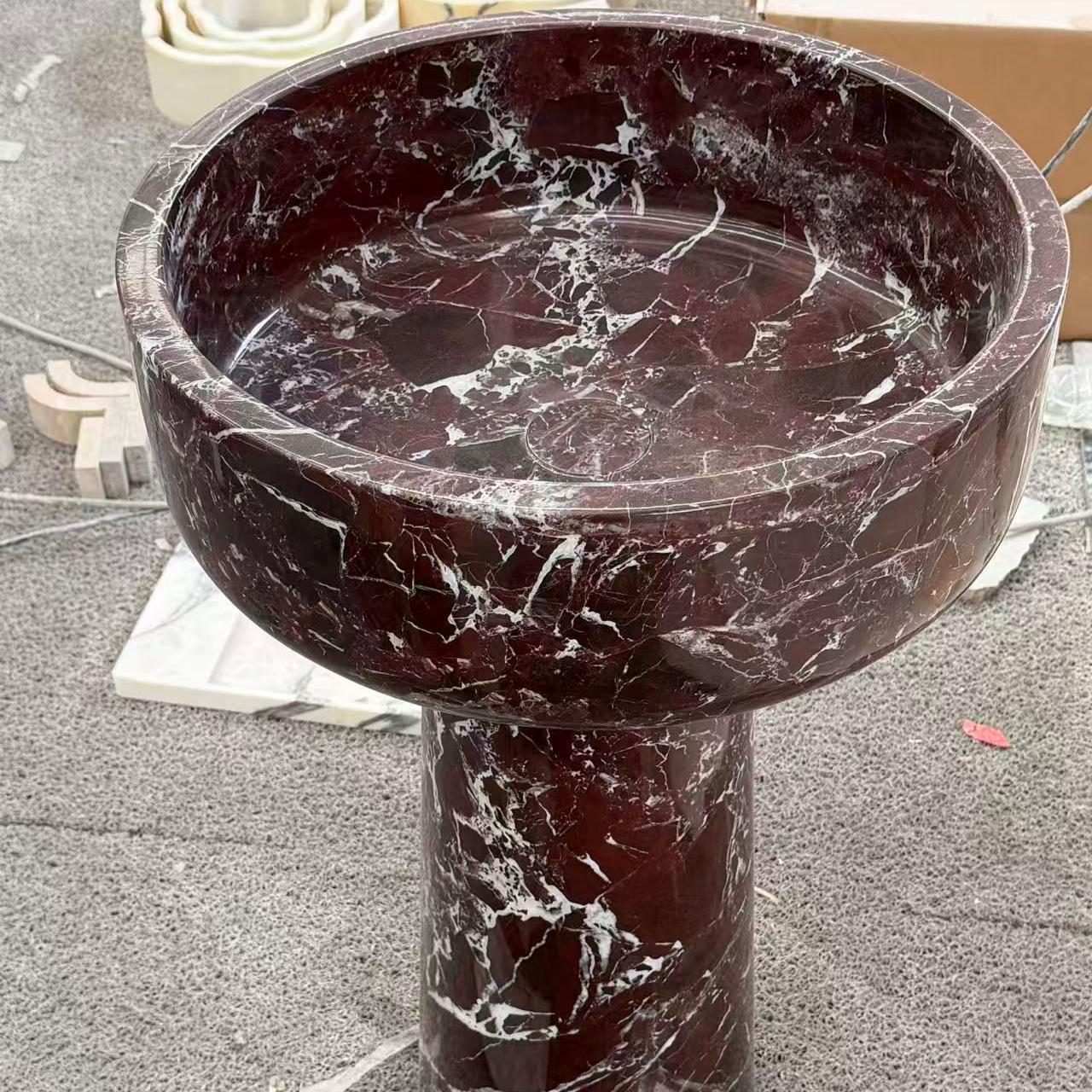 Rosso Levanto Marble Pedestal Basin