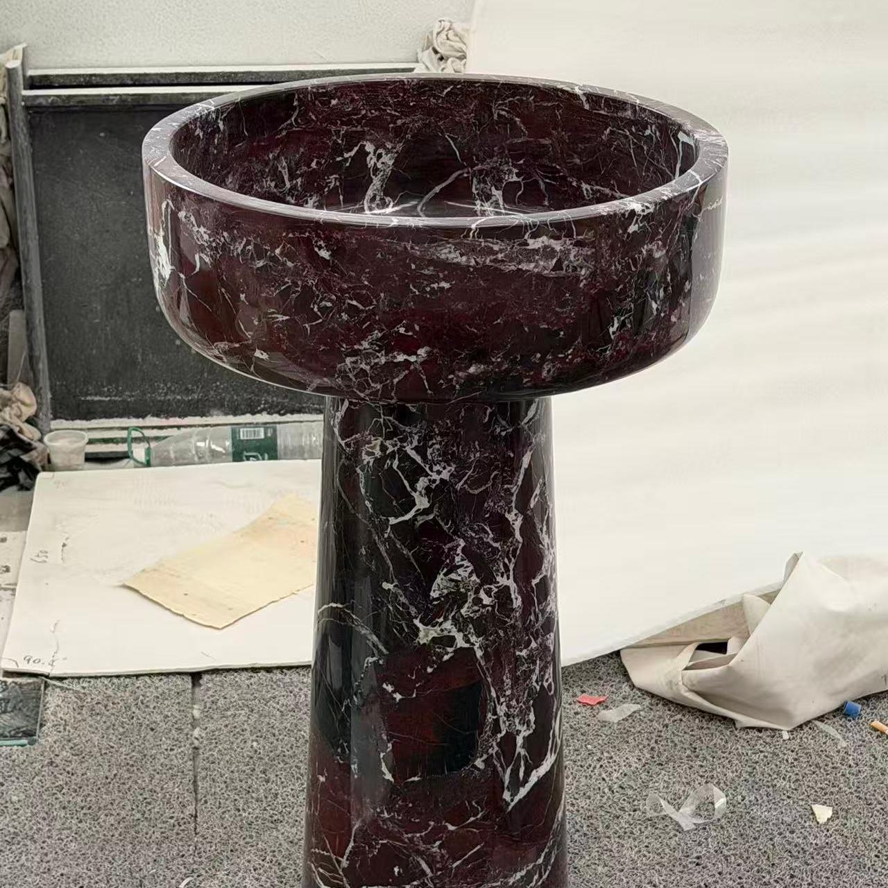 Rosso Levanto Marble Pedestal Basin