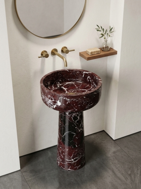 Rosso Levanto Marble Pedestal Basin