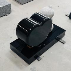 Black Granite Heart Headstone with Teddy Bear Memorial Monument