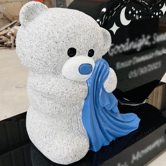 Black Granite Heart Headstone with Teddy Bear Memorial Monument
