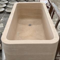 Natural Beige Travertine Square Rounded-Corner Bathtub