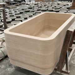 Natural Beige Travertine Square Rounded-Corner Bathtub