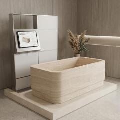 Natural Beige Travertine Square Rounded-Corner Bathtub