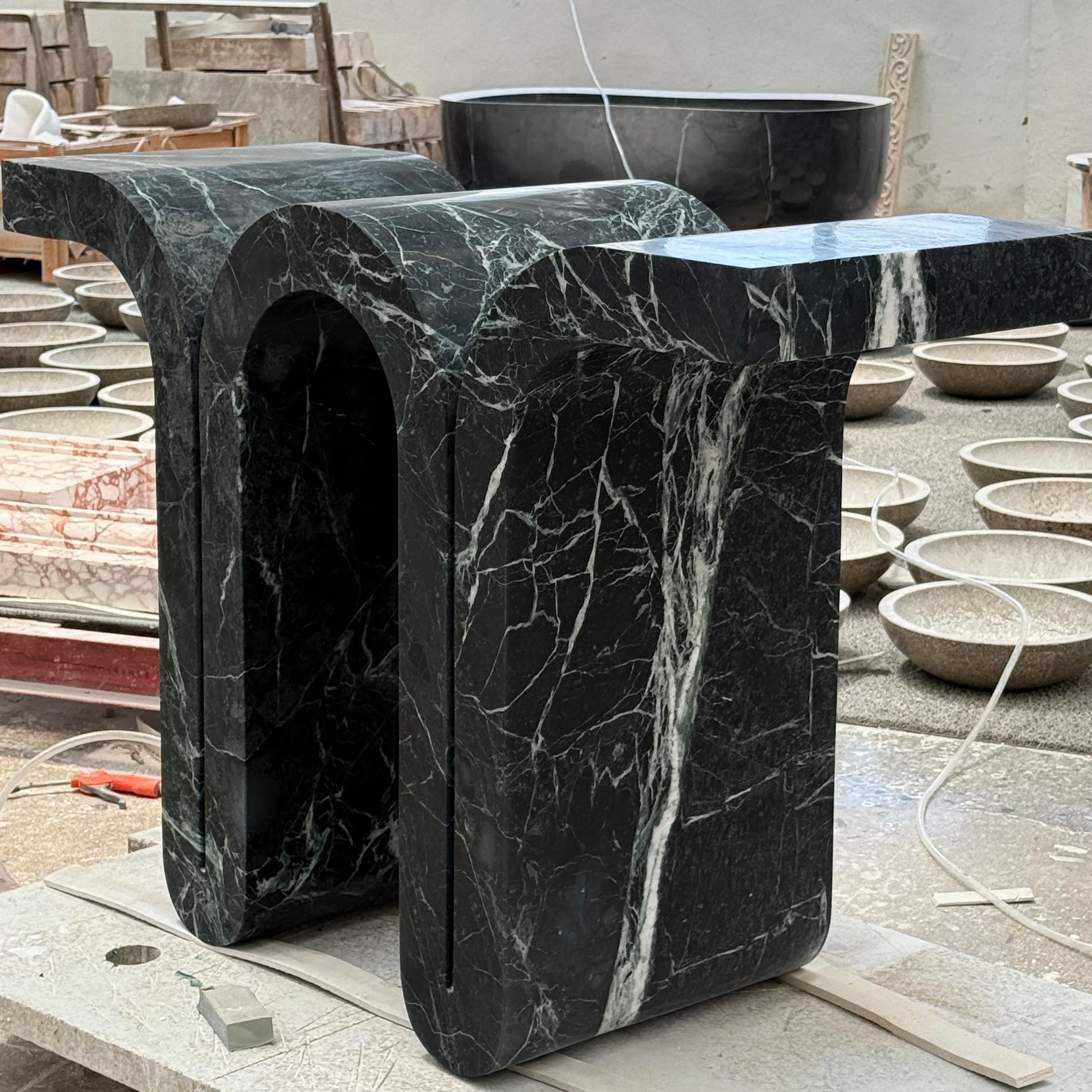 Curved Prada Green Marble Console Table
