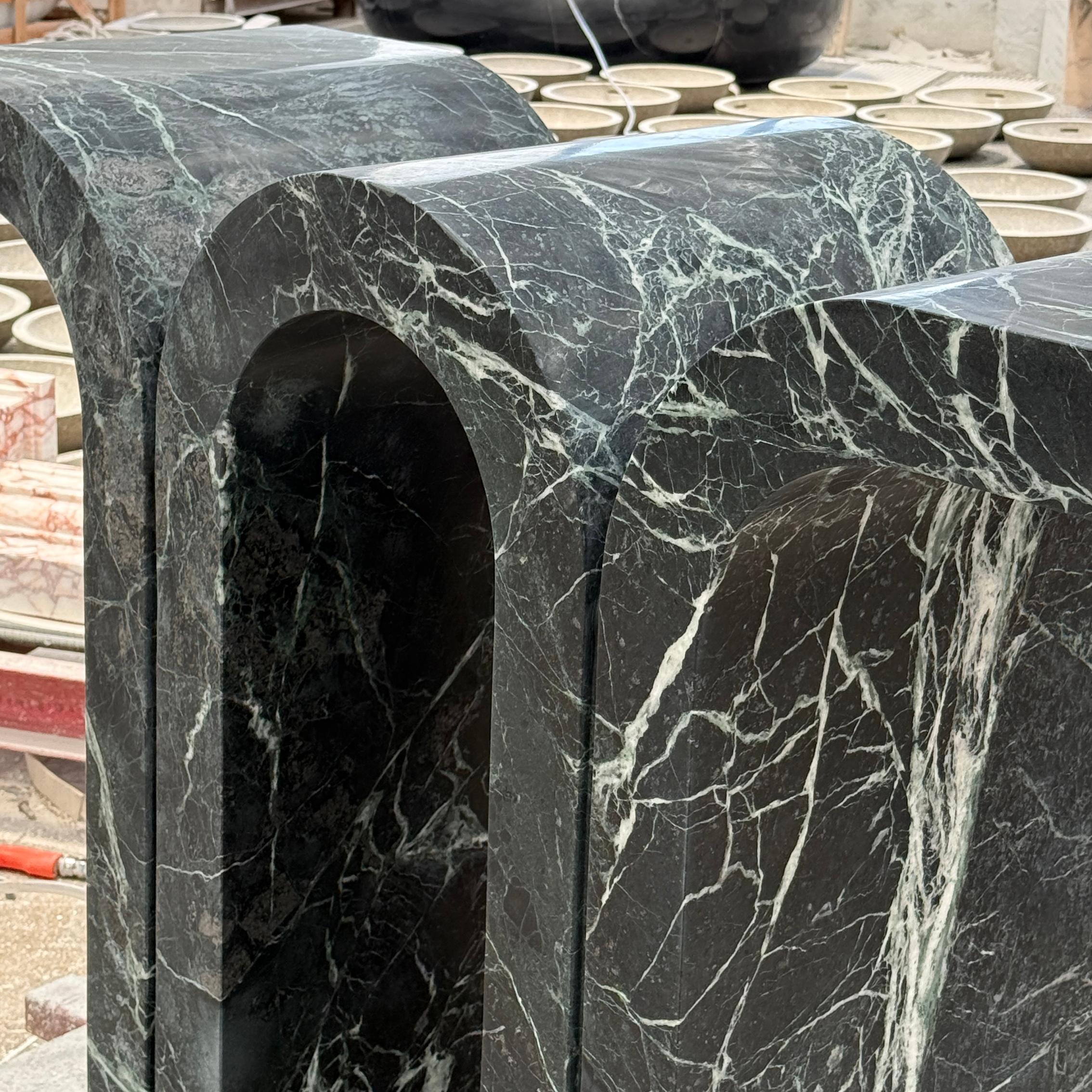 Curved Prada Green Marble Console Table