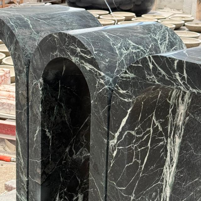 Curved Prada Green Marble Console Table