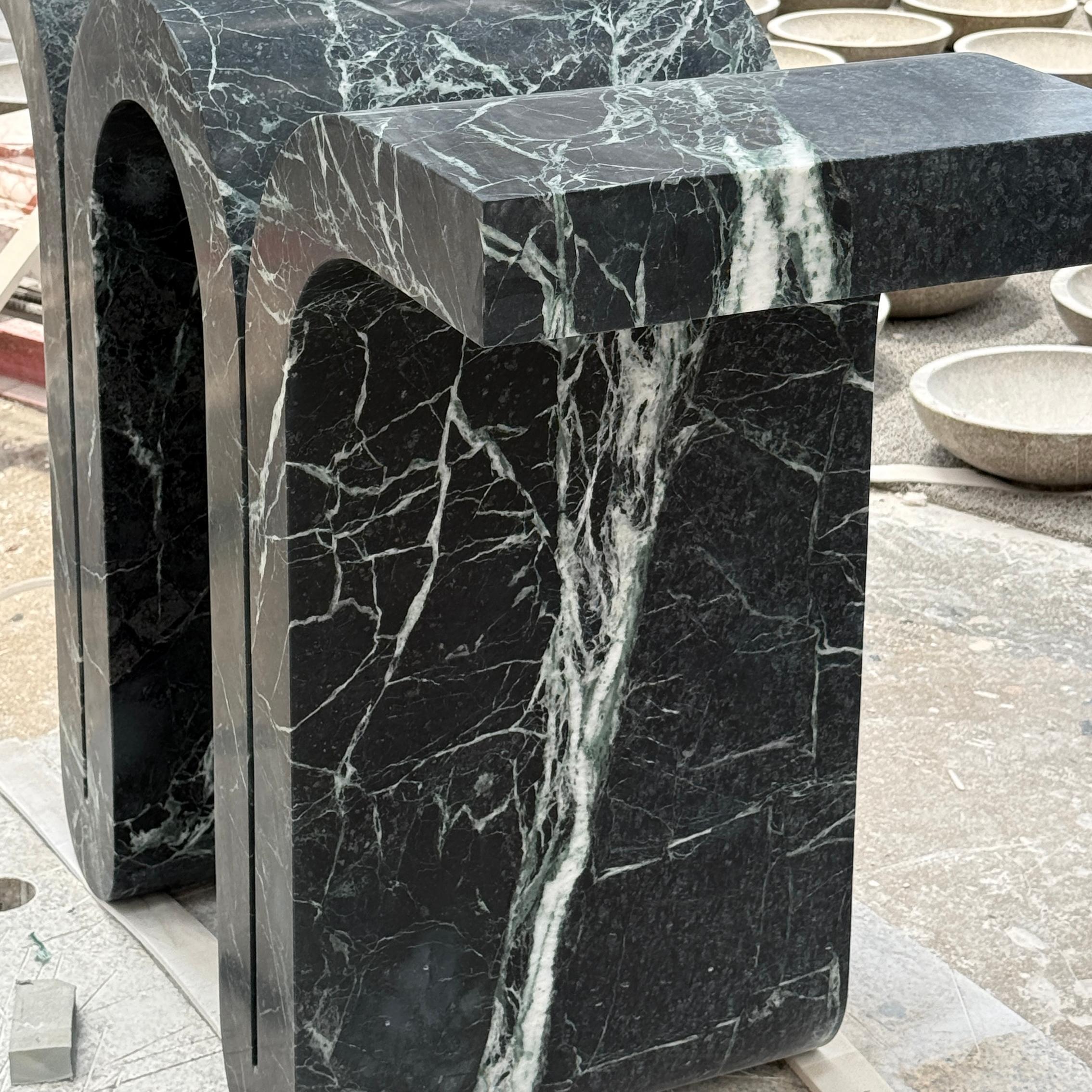 Curved Prada Green Marble Console Table