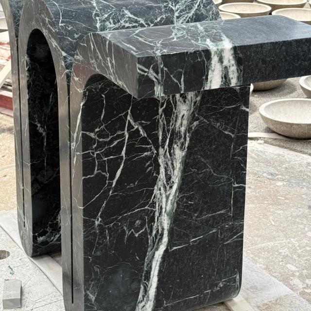 Curved Prada Green Marble Console Table