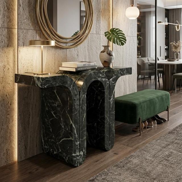 Curved Prada Green Marble Console Table
