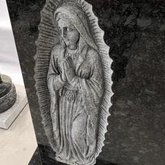 Steel Grey Granite Memorial Headstone with Carved Virgin Mary Relief