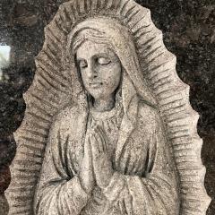 Steel Grey Granite Memorial Headstone with Carved Virgin Mary Relief
