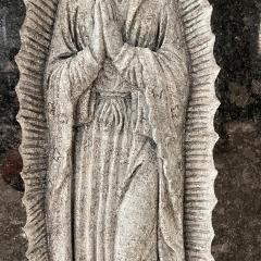 Steel Grey Granite Memorial Headstone with Carved Virgin Mary Relief