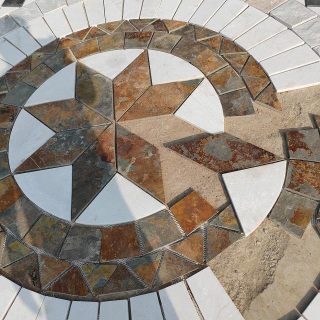 Multicolor Natural Slate Waterjet Stone Medallion Round Mosaic