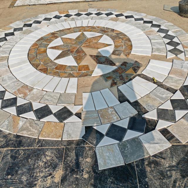 Multicolor Natural Slate Waterjet Stone Medallion Round Mosaic
