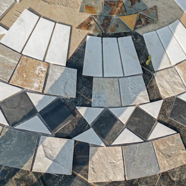 Multicolor Natural Slate Waterjet Stone Medallion Round Mosaic
