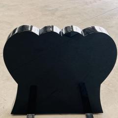 Indian Black Granite Double Heart Memorial Monument with Rose Carving