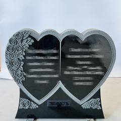 Indian Black Granite Double Heart Memorial Monument with Rose Carving